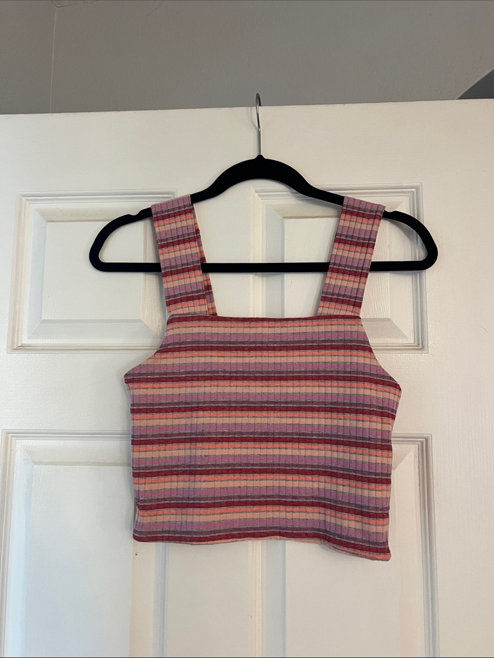 American Eagle Striped Pink Square Neck Crop Tank Top